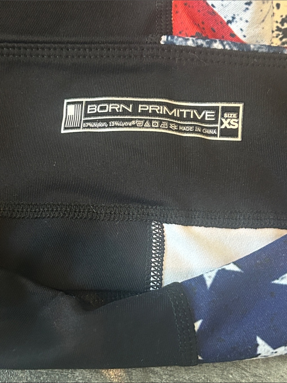 Born Primitive Black Athletic Shorts with Distressed American Flag Panel - Picture 3 of 3